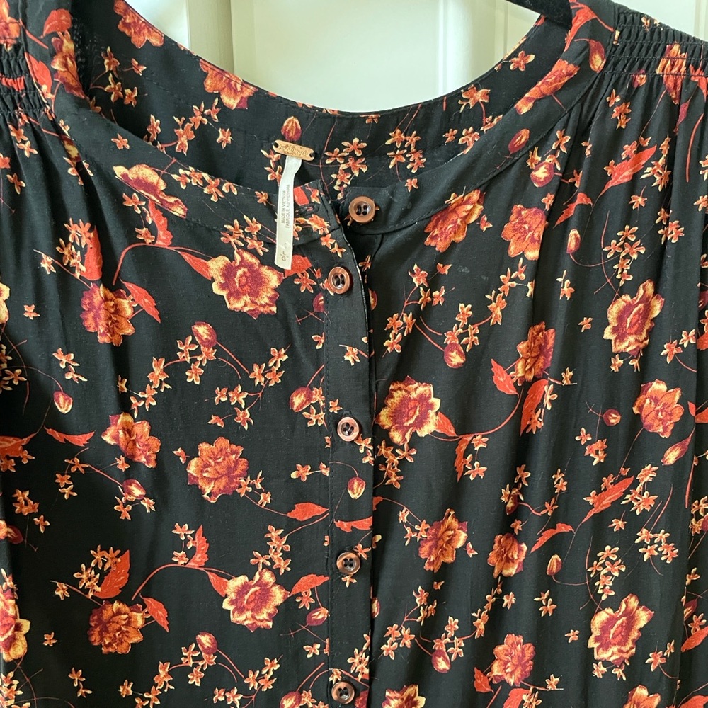 Free People Black and Orange Floral Button-Up Dress - Picture 2 of 10